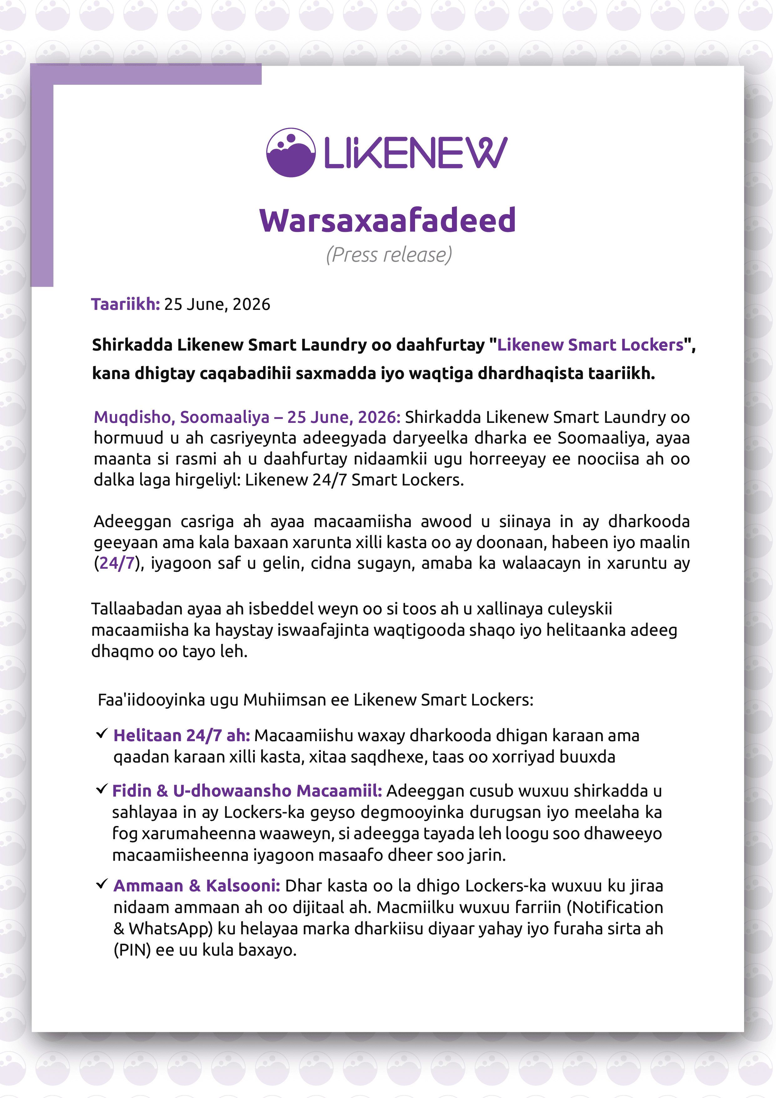 Shirkadda Likenew Smart Laundry oo daahfurtay 24/7 Smart Lockers, kana dhigtay caqabadihii saxmadda iyo waqtiga dhardhaqista taariikh.
